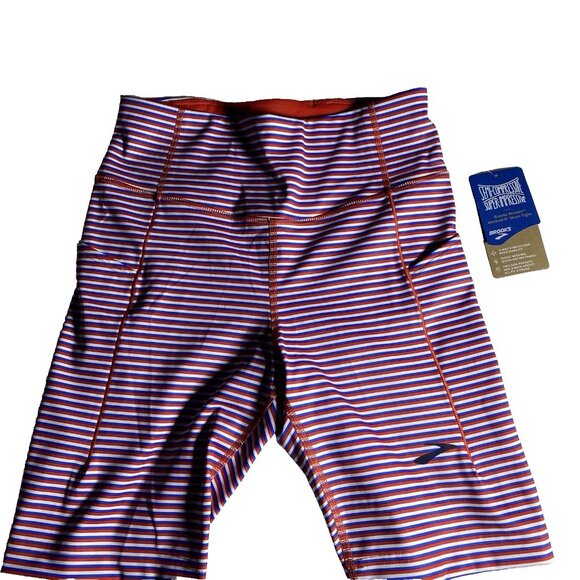 Brooks Method 8" Short Tight Size Medium Stripe Run USA 4 Way Stretch 3 Pockets - Picture 9 of 10